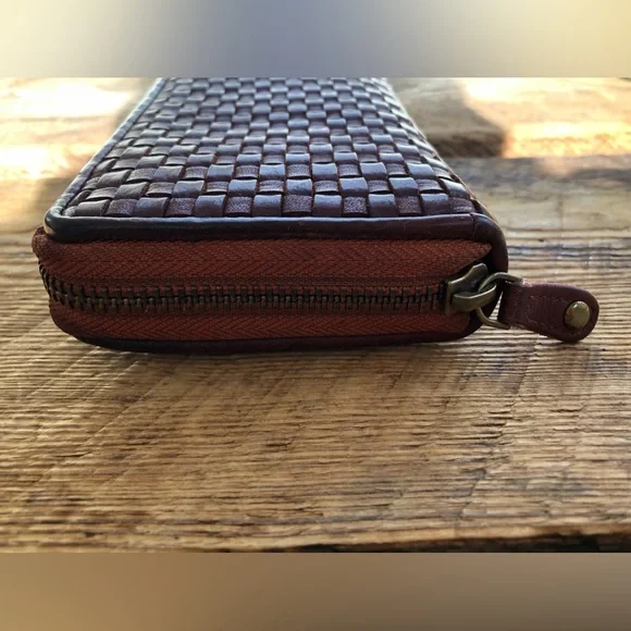 Ashwood Genuine Woven Leather Zip Closure Ladies Wallet Brown - Picture 12 of 16